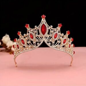 Stunning Gold & Red Gemstone Tiara Crown - Elegant Pageant Accessory ✨❤️